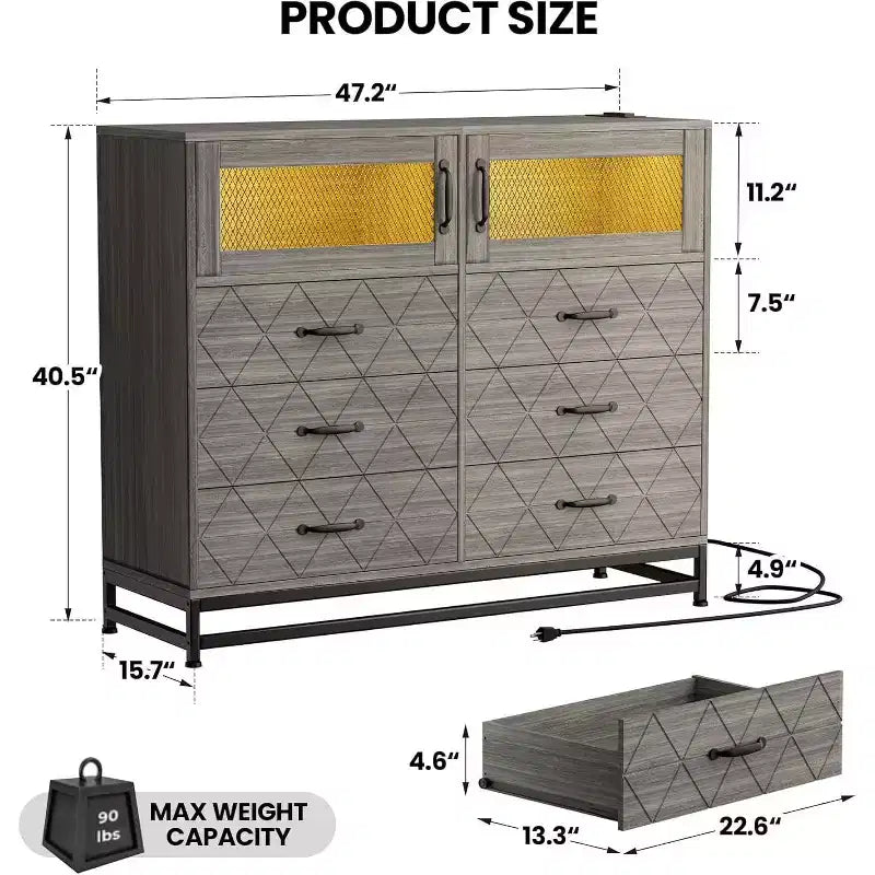 Comò a 8 cassetti con armadietto per camera da letto, cassettiera alta con stazione di ricarica, organizer per soggiorno, corridoio, armadio