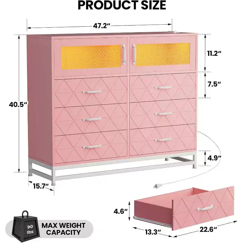 Comò a 8 cassetti con armadietto per camera da letto, cassettiera alta con stazione di ricarica, organizer per soggiorno, corridoio, armadio
