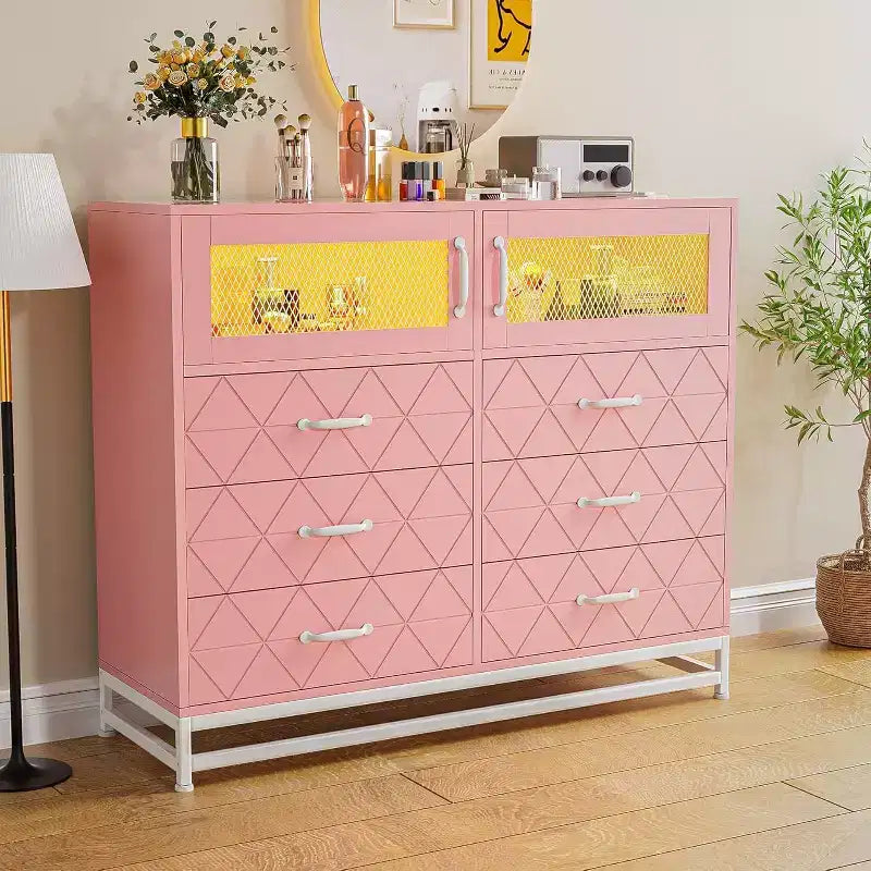 8 Drawer Dresser with Cabinet for Bedroom, Tall Storage Chest with Charging Station, Storage Organizer for Living Room, Hallway, Closet