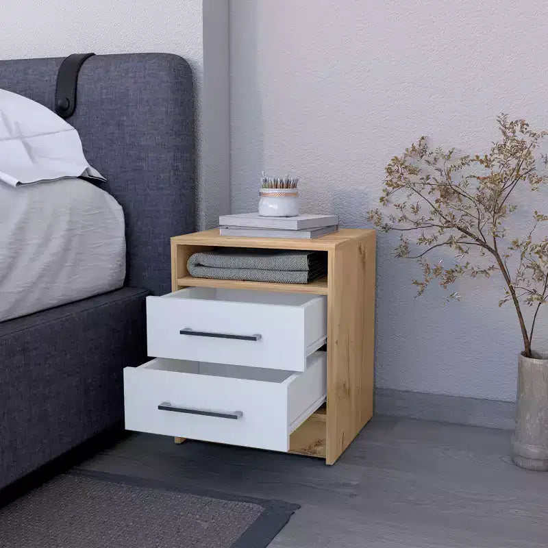 Comodino con 2 cassetti e ripiano nascosto, tavolino vintage per camera da letto e soggiorno