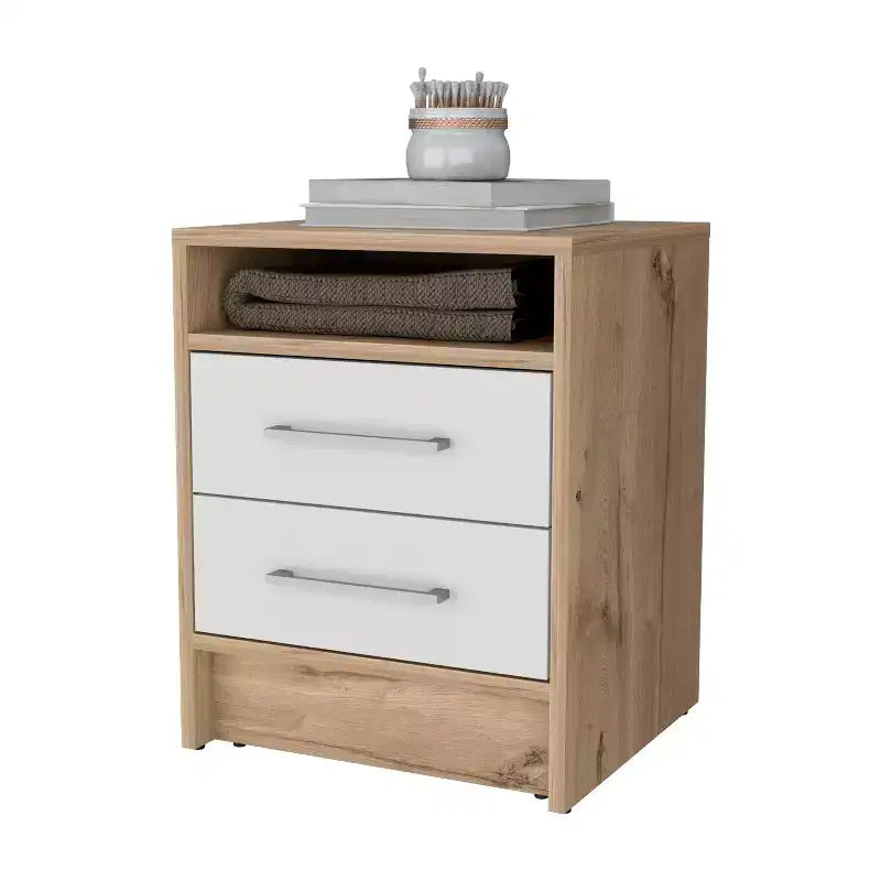 Nightstand with 2 Drawers Concealed Shelf Vintage Bedside Table for Bedroom Living Room