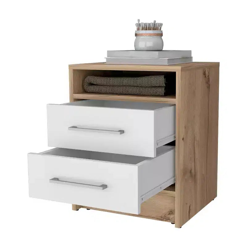 Comodino con 2 cassetti e ripiano nascosto, tavolino vintage per camera da letto e soggiorno