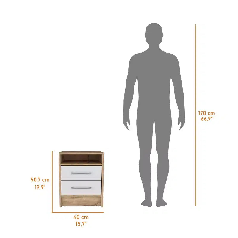 Comodino con 2 cassetti e ripiano nascosto, tavolino vintage per camera da letto e soggiorno