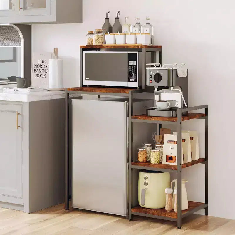 Supporto per mini-frigo con ripiano portaoggetti, stand per microonde a 5 livelli e organizer per angolo caffè con ripiani regolabili per dormitorio, appartamento, ufficio