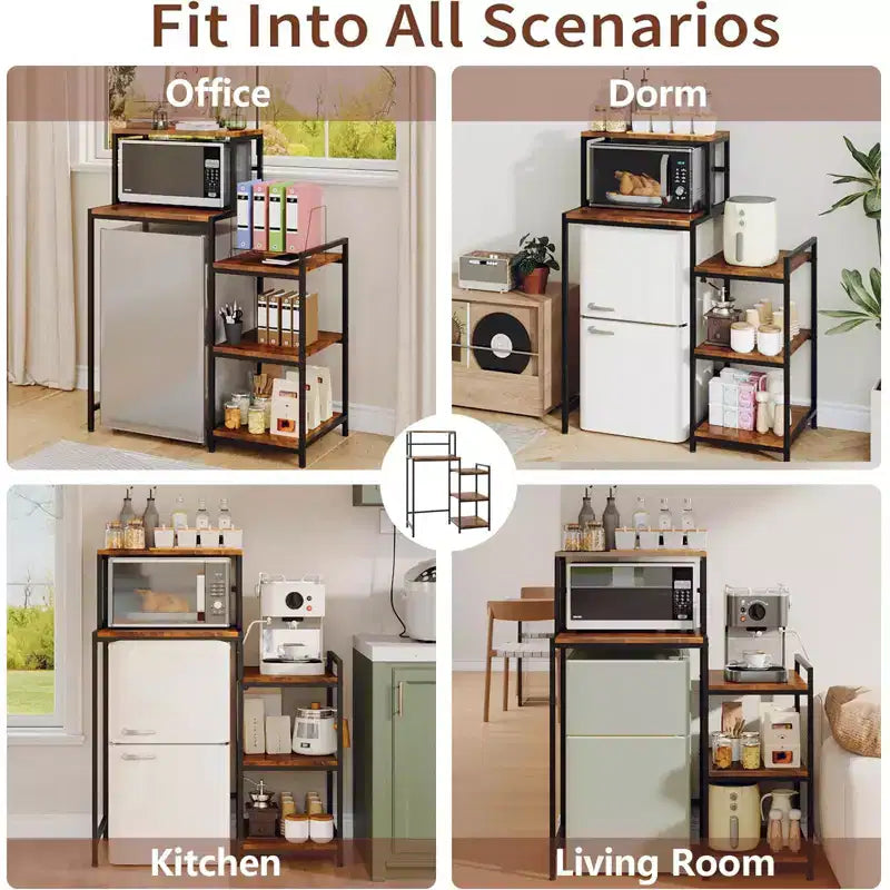 Supporto per mini-frigo con ripiano portaoggetti, stand per microonde a 5 livelli e organizer per angolo caffè con ripiani regolabili per dormitorio, appartamento, ufficio
