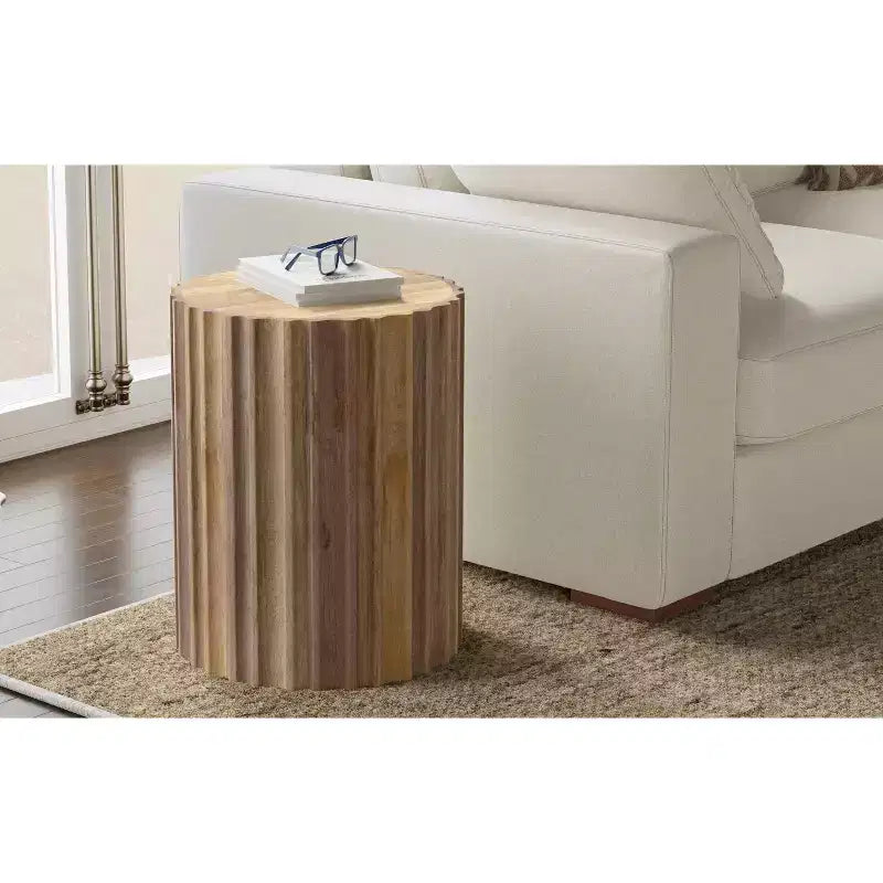 16 inch Wide Solid Mango Boho Contemporary End Table, Assembled