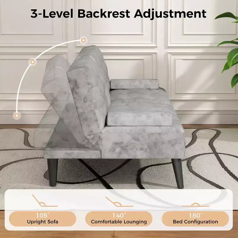 Divano Letto Futon Convertibile, Divano Piccolo Reclinabile, Divano Letto a 64 Posizioni Regolabili per Soggiorno, Bracciolo Rimovibile