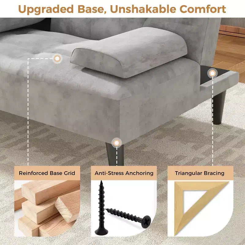 Divano Letto Futon Convertibile, Divano Piccolo Reclinabile, Divano Letto a 64 Posizioni Regolabili per Soggiorno, Bracciolo Rimovibile