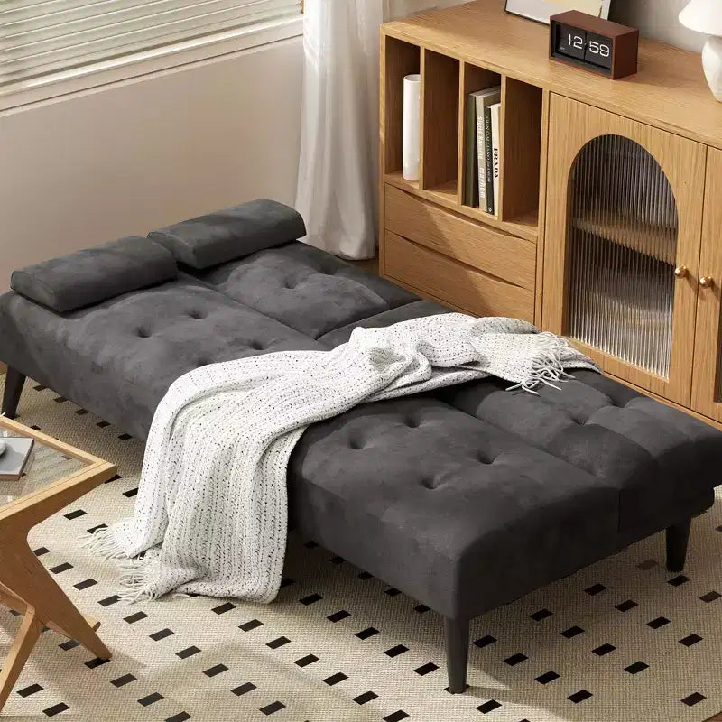 Convertible Futon Sofa Bed Couch, Small Sofa Couch Recliner, 64 Adjustable Sleeper Sofa Bed for Living Room, Removable Armrest