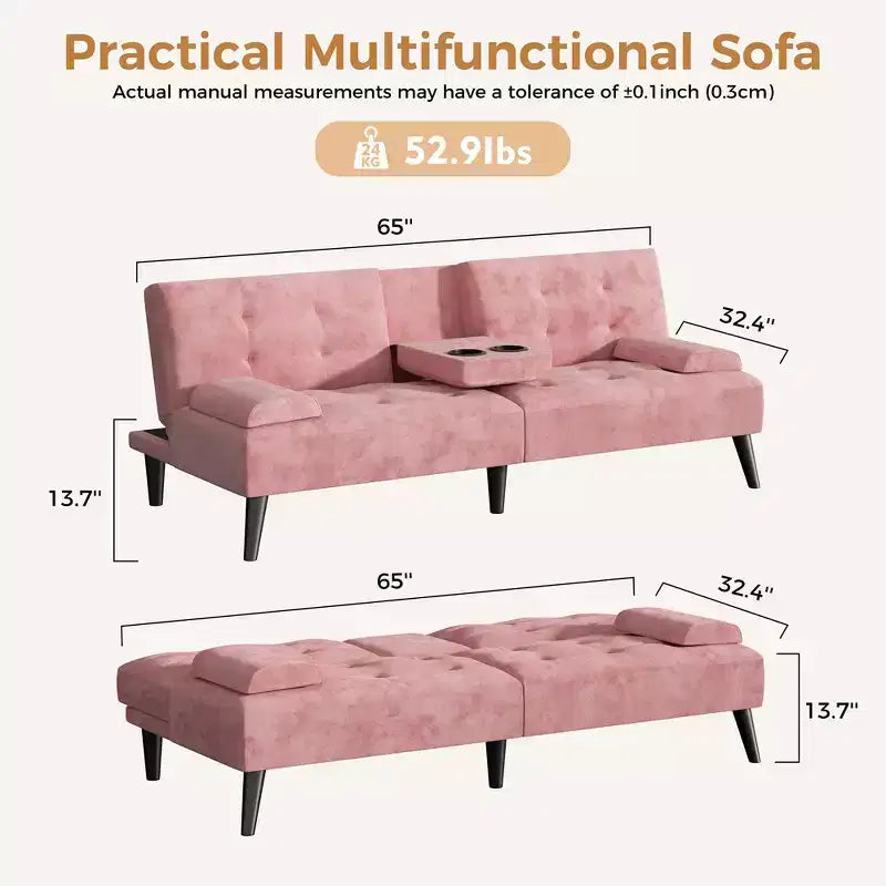 Divano Letto Futon Convertibile, Divano Piccolo Reclinabile, Divano Letto a 64 Posizioni Regolabili per Soggiorno, Bracciolo Rimovibile