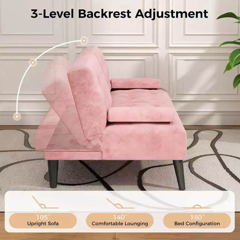 Divano Letto Futon Convertibile, Divano Piccolo Reclinabile, Divano Letto a 64 Posizioni Regolabili per Soggiorno, Bracciolo Rimovibile