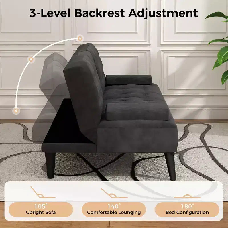 Convertible Futon Sofa Bed Couch, Small Sofa Couch Recliner, 64 Adjustable Sleeper Sofa Bed for Living Room, Removable Armrest