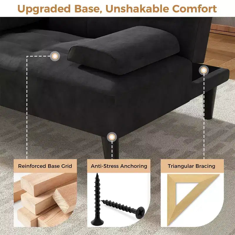 Convertible Futon Sofa Bed Couch, Small Sofa Couch Recliner, 64 Adjustable Sleeper Sofa Bed for Living Room, Removable Armrest