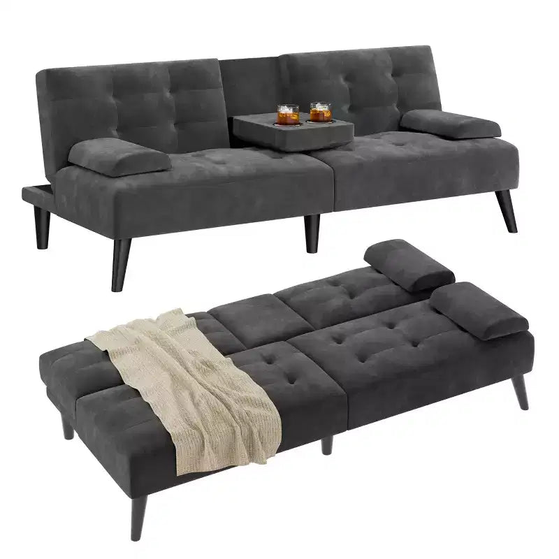 Divano Letto Futon Convertibile, Divano Piccolo Reclinabile, Divano Letto a 64 Posizioni Regolabili per Soggiorno, Bracciolo Rimovibile