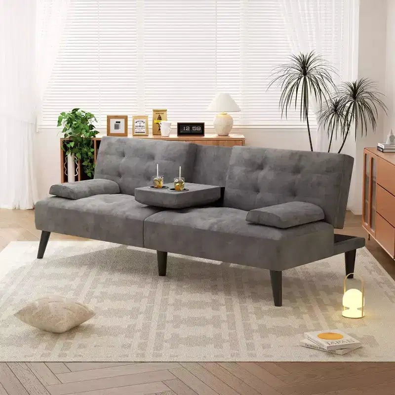 Convertible Futon Sofa Bed Couch, Small Sofa Couch Recliner, 64 Adjustable Sleeper Sofa Bed for Living Room, Removable Armrest
