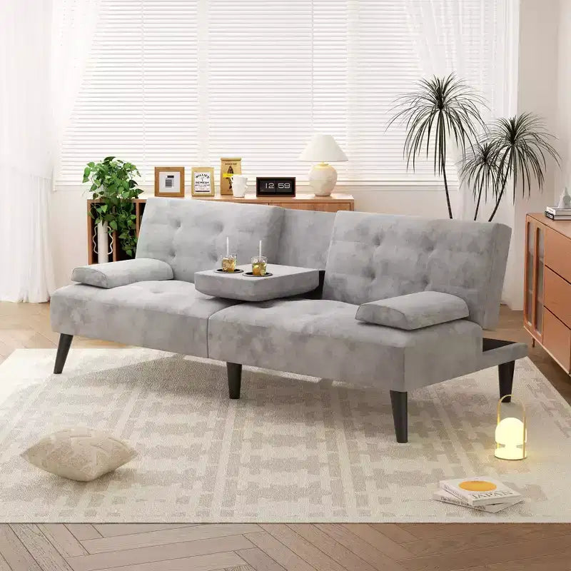 Convertible Futon Sofa Bed Couch, Small Sofa Couch Recliner, 64 Adjustable Sleeper Sofa Bed for Living Room, Removable Armrest