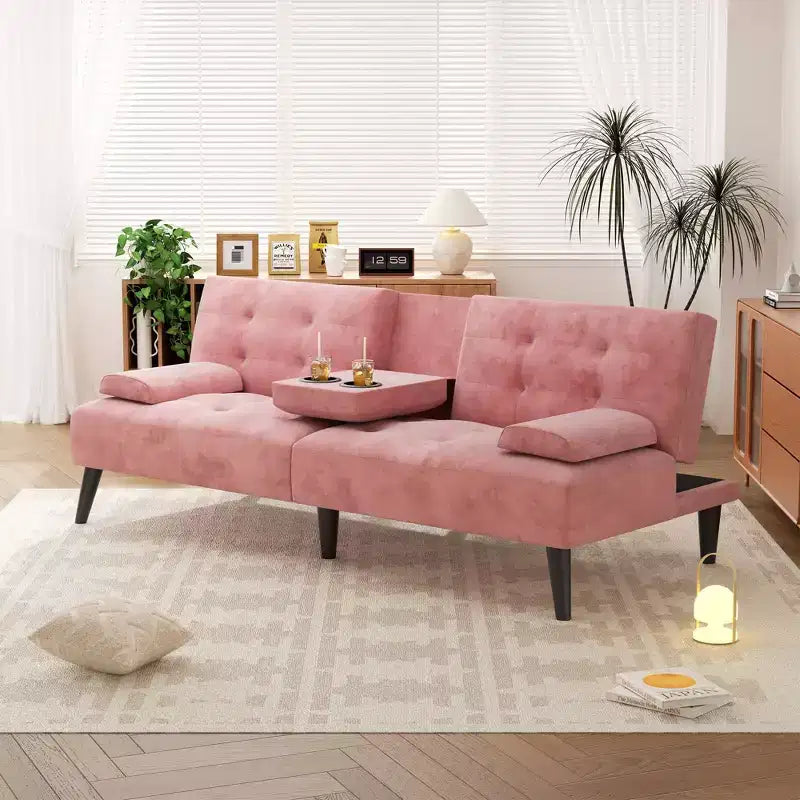Convertible Futon Sofa Bed Couch, Small Sofa Couch Recliner, 64 Adjustable Sleeper Sofa Bed for Living Room, Removable Armrest