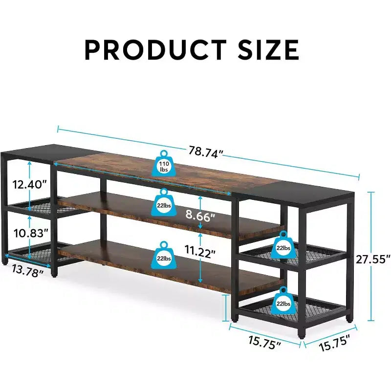78-Inch TV Stand for Up to 85-Inch TVs, Industrial Media Entertainment Center Console with Storage Shelves for Living Room