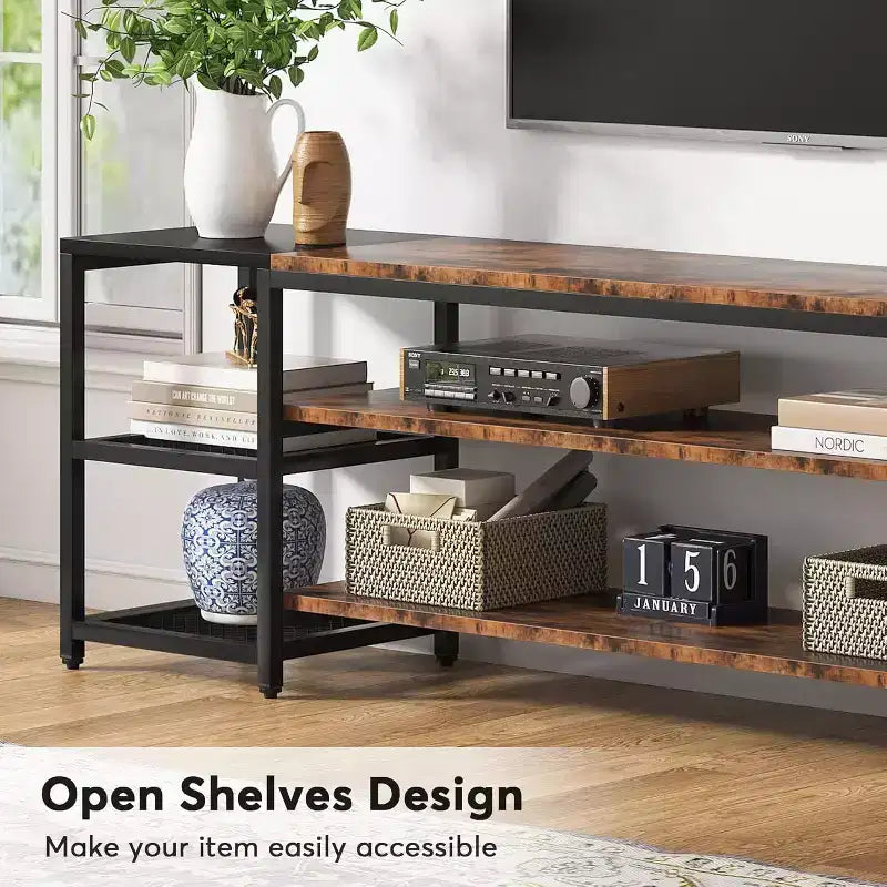 78-Inch TV Stand for Up to 85-Inch TVs, Industrial Media Entertainment Center Console with Storage Shelves for Living Room