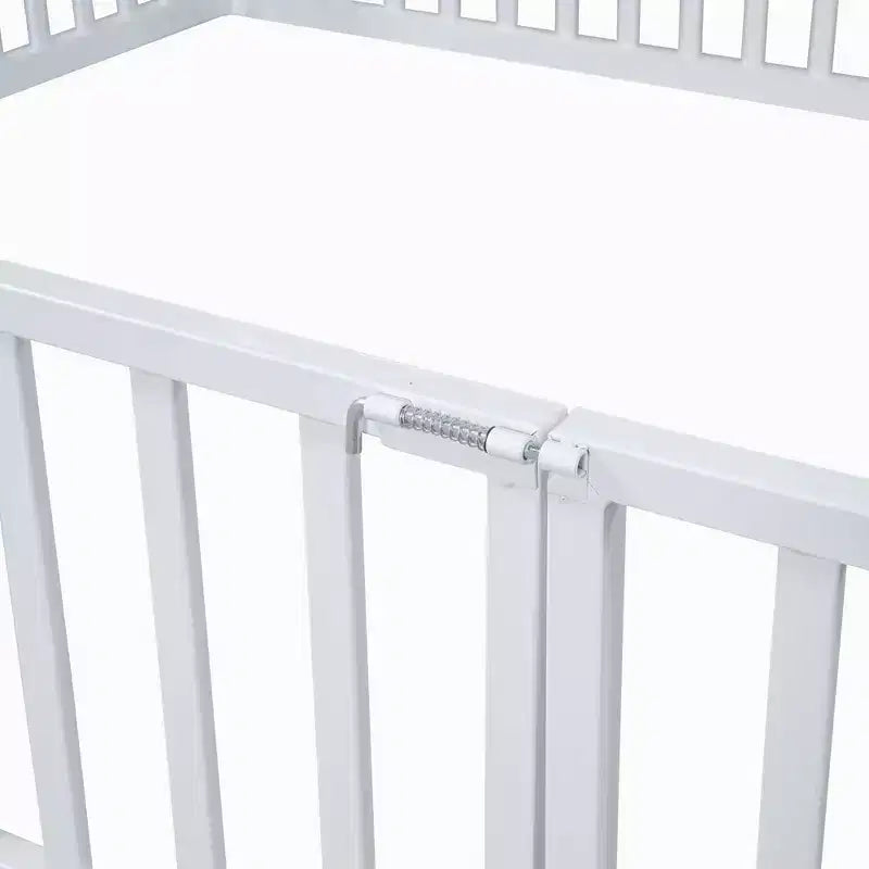 Letto a capanna in metallo per bambini con recinzione e porta, bianco