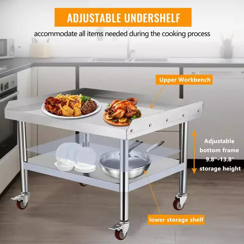24X28 Grill Stand Table, 1000 Lbs Heavy-Duty Stainless Steel Prep Table with 220 Lbs Undershelf, Ideal for Commercial Kitchens, Hotels, and Homes