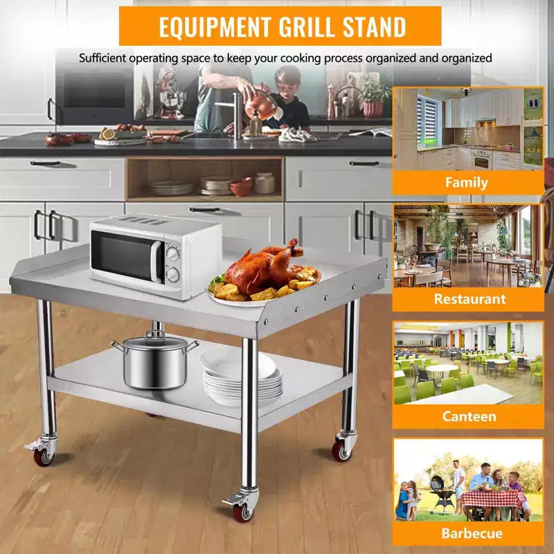 24X28 Grill Stand Table, 1000 Lbs Heavy-Duty Stainless Steel Prep Table with 220 Lbs Undershelf, Ideal for Commercial Kitchens, Hotels, and Homes