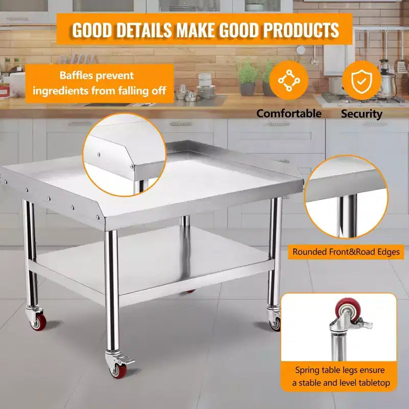 24X28 Grill Stand Table, 1000 Lbs Heavy-Duty Stainless Steel Prep Table with 220 Lbs Undershelf, Ideal for Commercial Kitchens, Hotels, and Homes