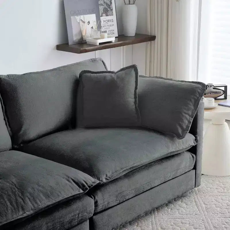 Mid Century Modern 3 Seater Sofa with 2 Armrest Pillows 2 Toss Pillows for Living Room Gray