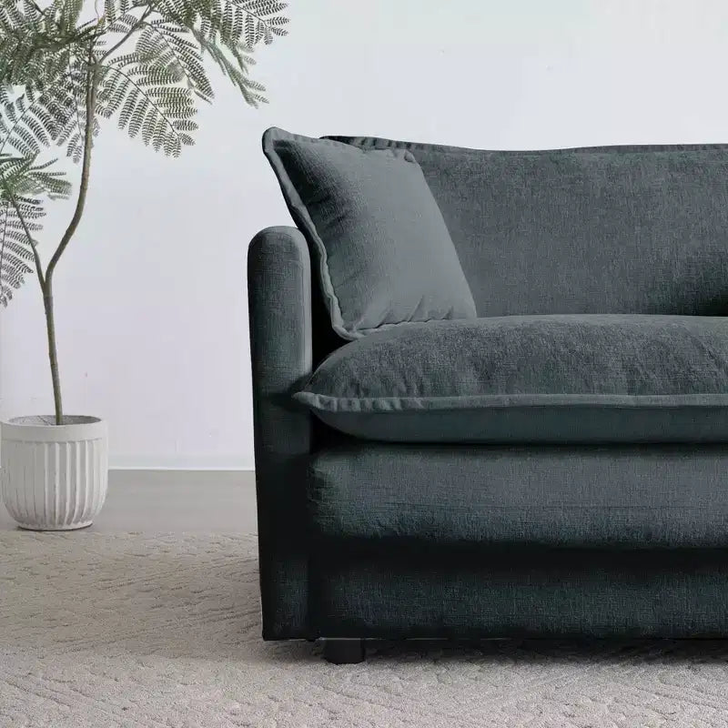 Mid Century Modern 3 Seater Sofa with 2 Armrest Pillows 2 Toss Pillows for Living Room Gray