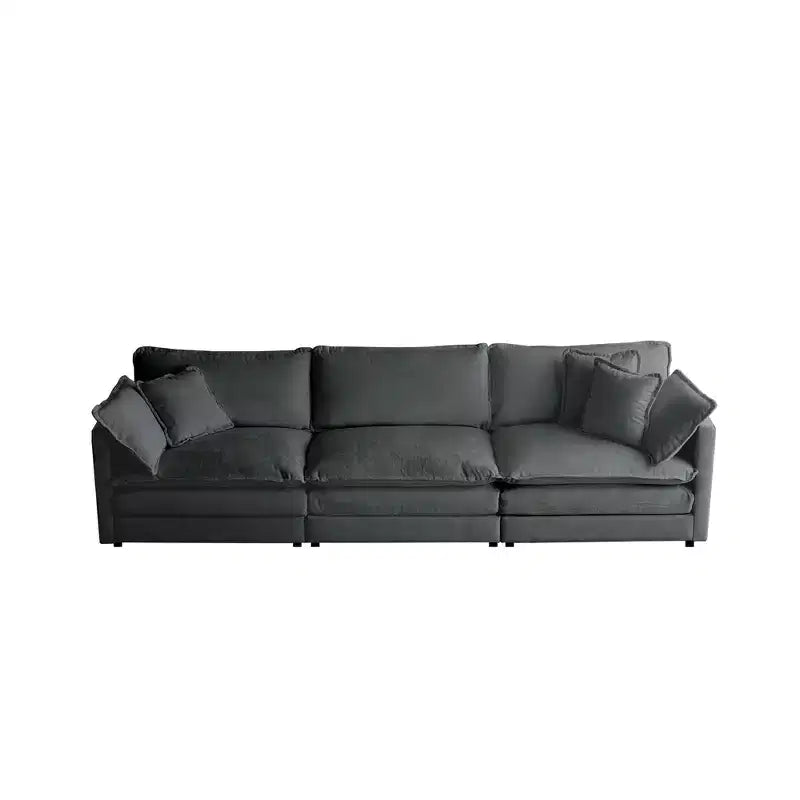 Divano a 3 posti Mid Century Modern con 2 cuscini bracciolo e 2 cuscini decorativi per soggiorno, grigio