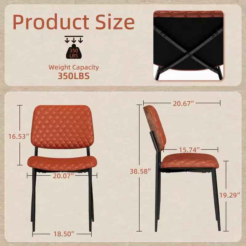 Set di 2 sedie da pranzo Mid-Century, sedie da cucina trapuntate in pelle PU con schienale in legno curvato, sedie laterali imbottite industriali