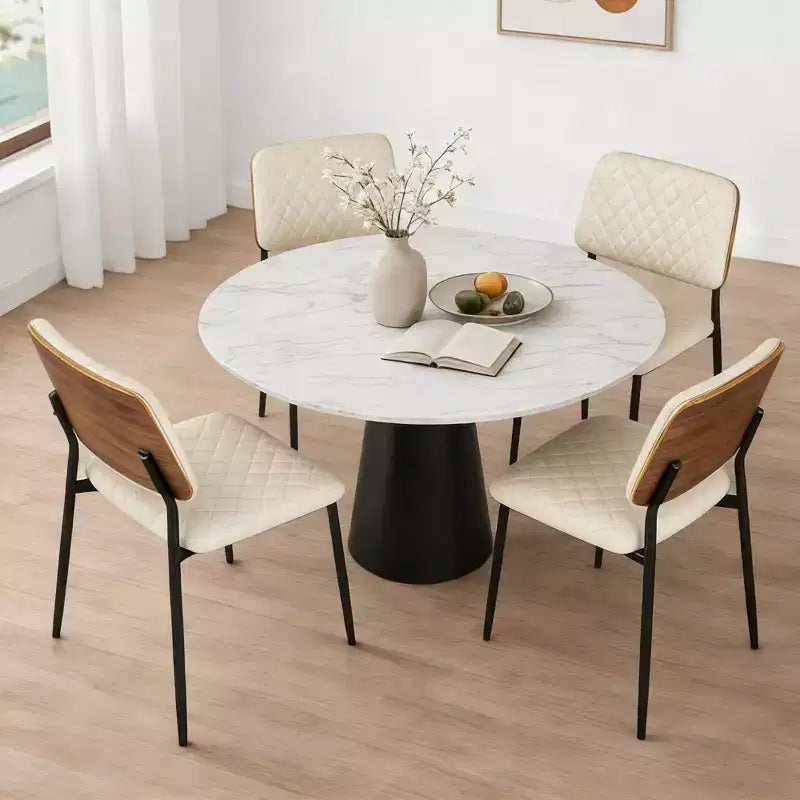 Set di 2 sedie da pranzo Mid-Century, sedie da cucina trapuntate in pelle PU con schienale in legno curvato, sedie laterali imbottite industriali