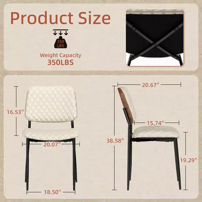 Set di 2 sedie da pranzo Mid-Century, sedie da cucina trapuntate in pelle PU con schienale in legno curvato, sedie laterali imbottite industriali