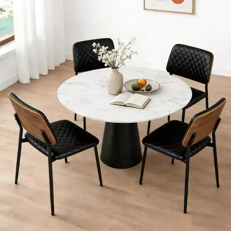 Mid Century Dining Chairs Set of 2, Quilted PU Leather Kitchen Chairs with Bentwood Back, Industrial Upholstered Side Chairs