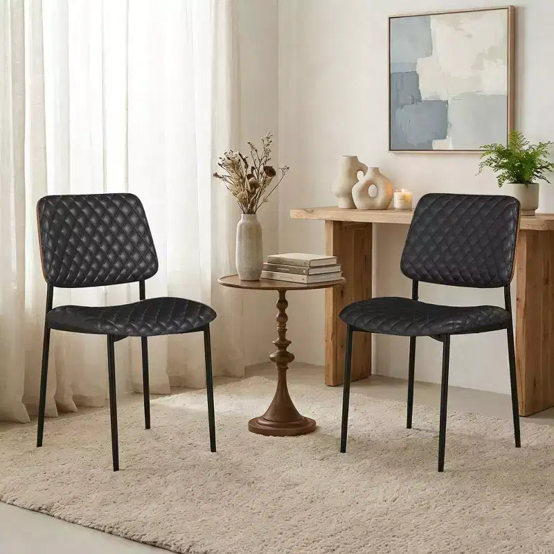 Mid Century Dining Chairs Set of 2, Quilted PU Leather Kitchen Chairs with Bentwood Back, Industrial Upholstered Side Chairs