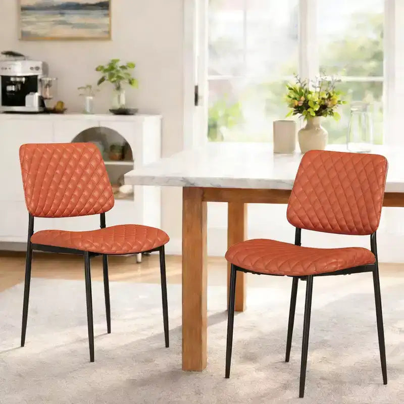 Mid Century Dining Chairs Set of 2, Quilted PU Leather Kitchen Chairs with Bentwood Back, Industrial Upholstered Side Chairs