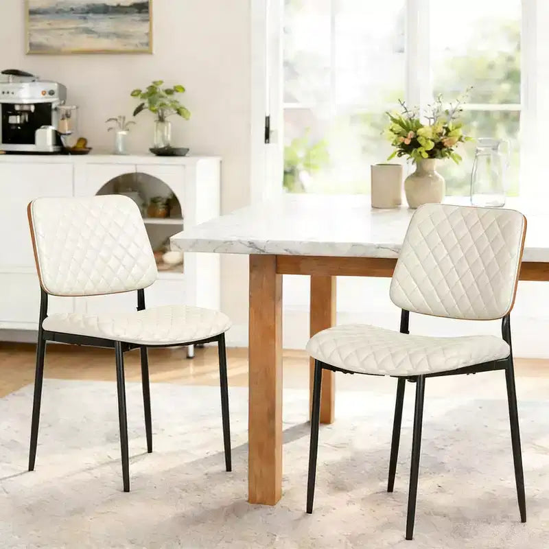 Mid Century Dining Chairs Set of 2, Quilted PU Leather Kitchen Chairs with Bentwood Back, Industrial Upholstered Side Chairs