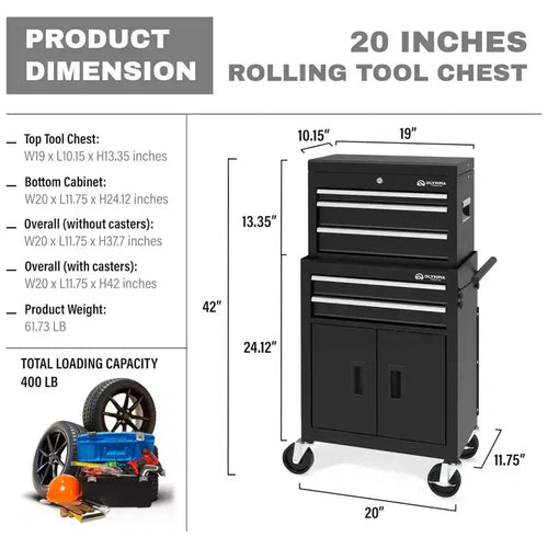 20-Inch Rolling Tool Cabinet with 5 Drawers, Locking Storage