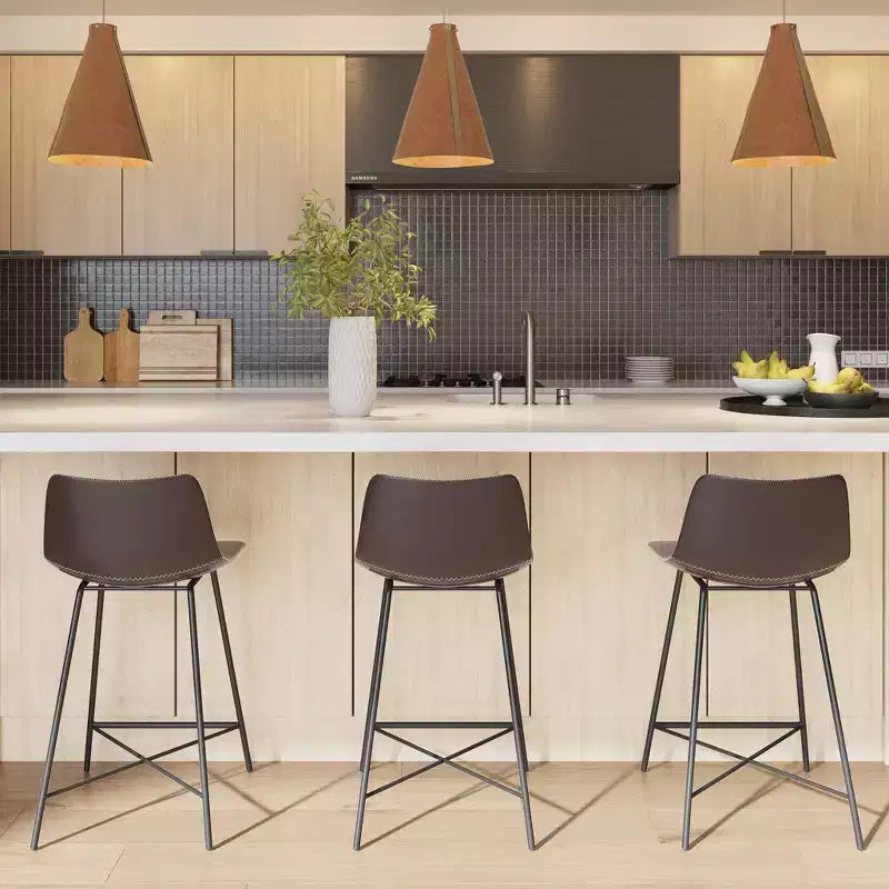 Poly & Bark Set of 3 24" High Paxton Counter Height Barstools Brown: Upholstered, Steel Frame, Modern Design