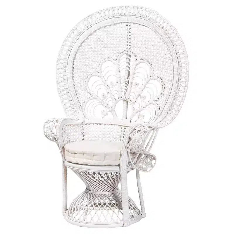 Bali & pari Ediva Natural Rattan Peacock Accent Chair White: Upholstered Polyester, No Assembly Required