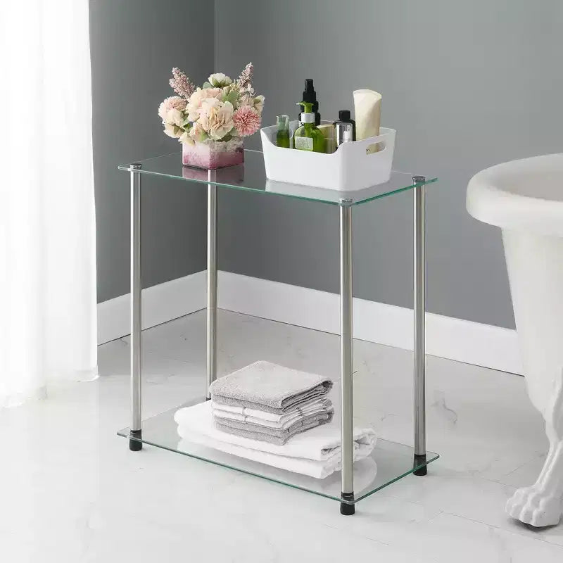 Classic Glass 2 Tier Chairside End Table in Glass/Chrome