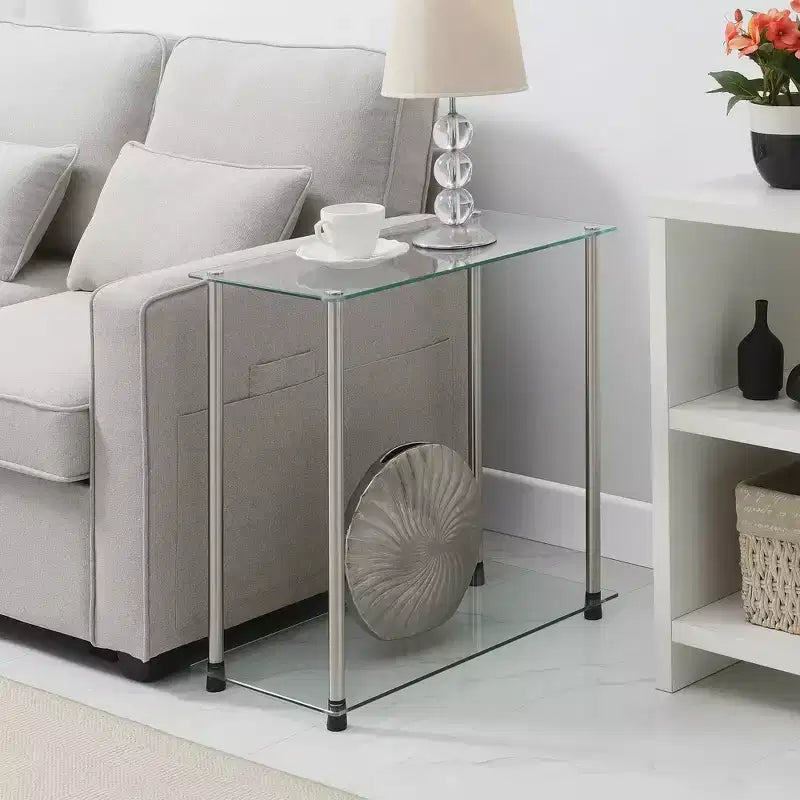 Classic Glass 2 Tier Chairside End Table in Glass/Chrome