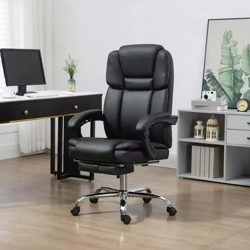 Massage Office Chair with Heat, Adjustable Height and Footrest, PU Leather Comfy Computer Desk Chair