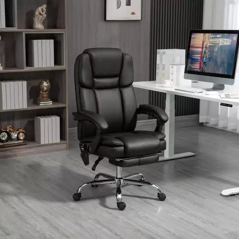 Sedia da ufficio massaggiante con calore, altezza regolabile e poggiapiedi, comoda sedia da scrivania per computer in pelle PU