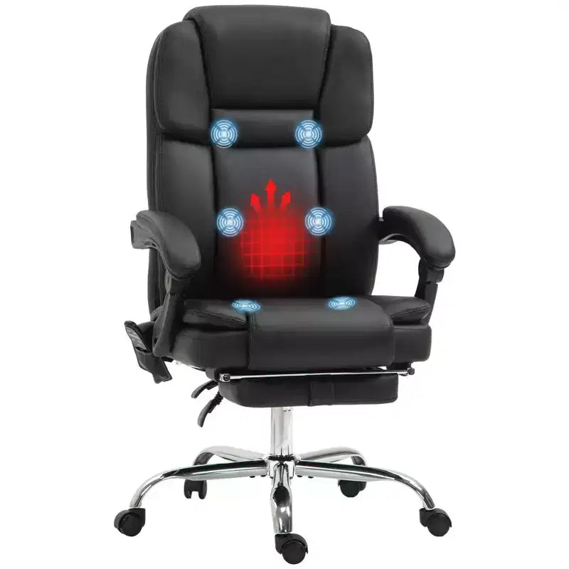 Massage Office Chair with Heat, Adjustable Height and Footrest, PU Leather Comfy Computer Desk Chair