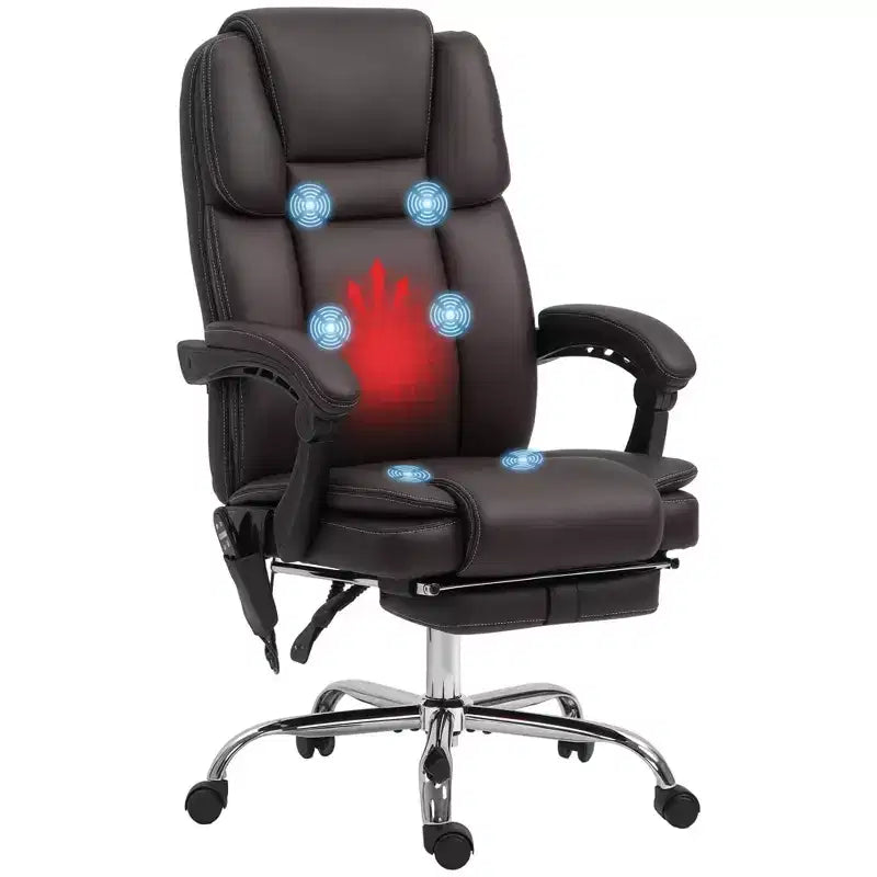 Massage Office Chair with Heat, Adjustable Height and Footrest, PU Leather Comfy Computer Desk Chair
