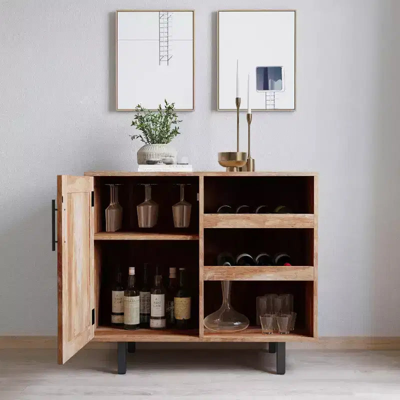 Bar and Sideboard with Storage Cabinet, Hanging Stemware Holders and Bottle Storage
