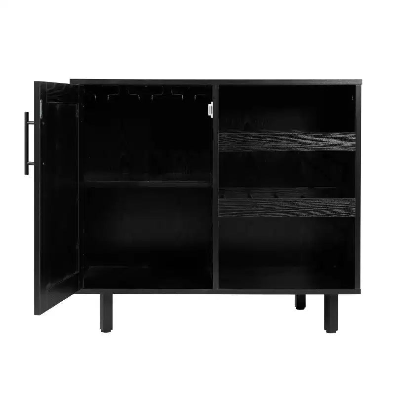 Mobile bar e credenza con mobiletto contenitore, supporti per calici sospesi e portabottiglie