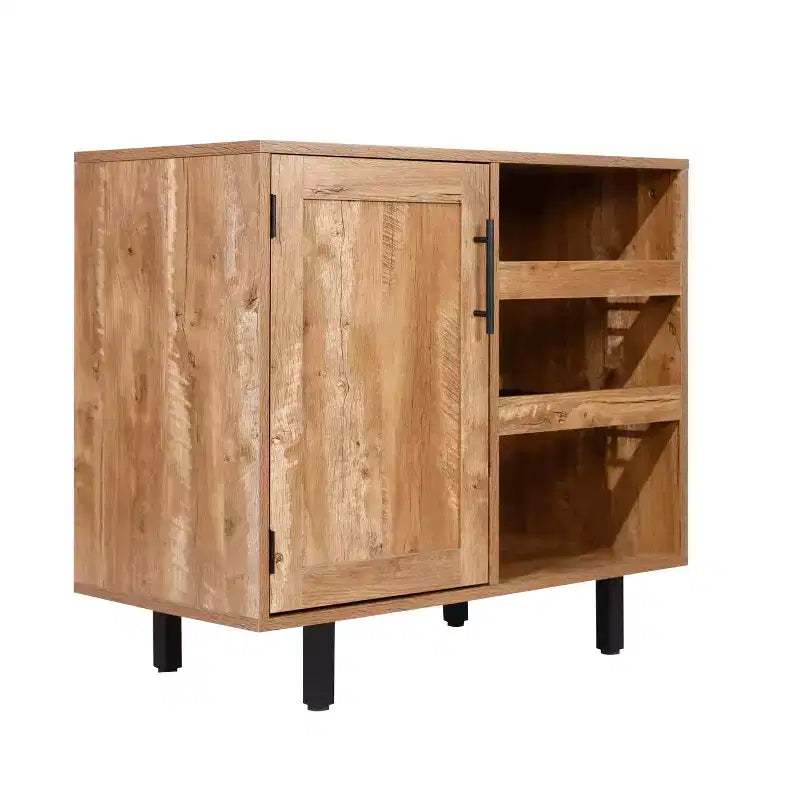 Mobile bar e credenza con mobiletto contenitore, supporti per calici sospesi e portabottiglie