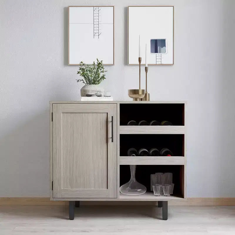 Bar and Sideboard with Storage Cabinet, Hanging Stemware Holders and Bottle Storage